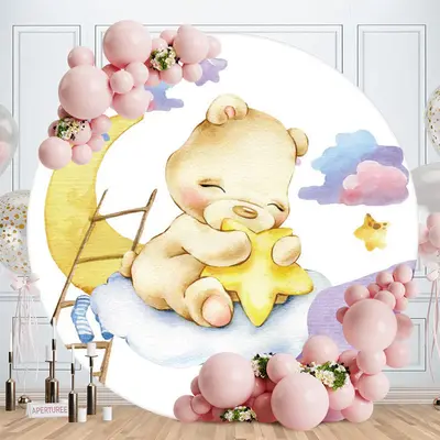 Aperturee Cute Teddy Bear Round Kids Baby Shower Backdrop