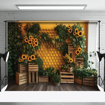 Aperturee Honeycomb Wall Greenery Sunflower Spring Backdrop, 3X2FT(1MX0.6M), 14 USD, spring backdrops, NYHD1J11-M