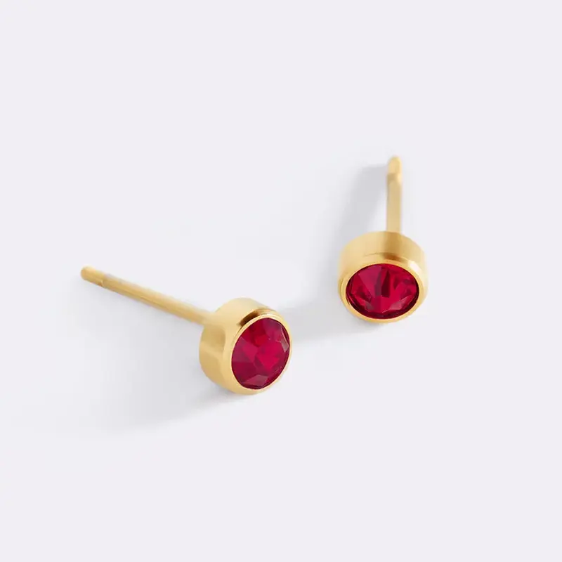 Gold Vermeil Round Cut Personalized Birthstone & Round Stud Earrings