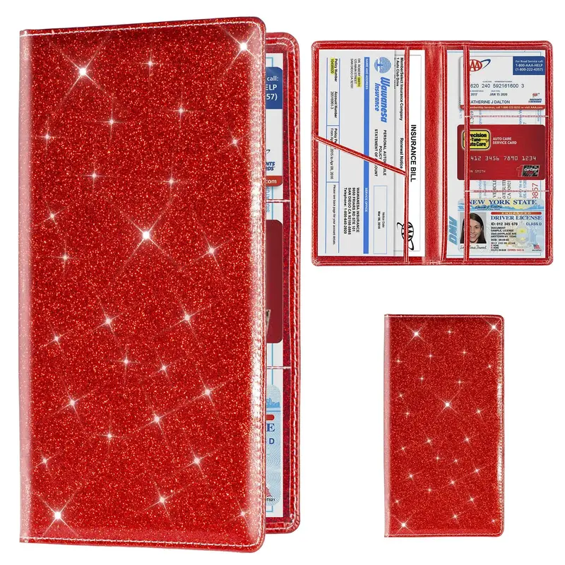 Portable Car Registration Card Holder, 1 Count Glitter Car License Document Holder, Vehicle License Document Organizer, Unive...