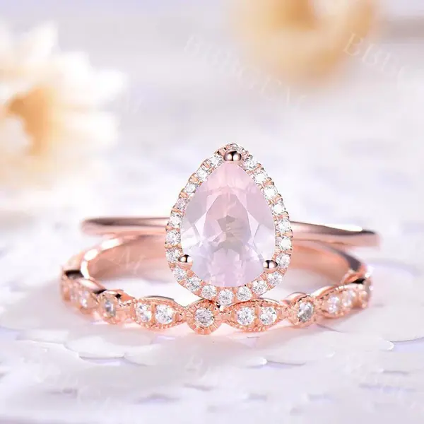 Unique 1.25 Carat Pear Cut Rose Quartz Engagement Ring Set In Rose Gold
