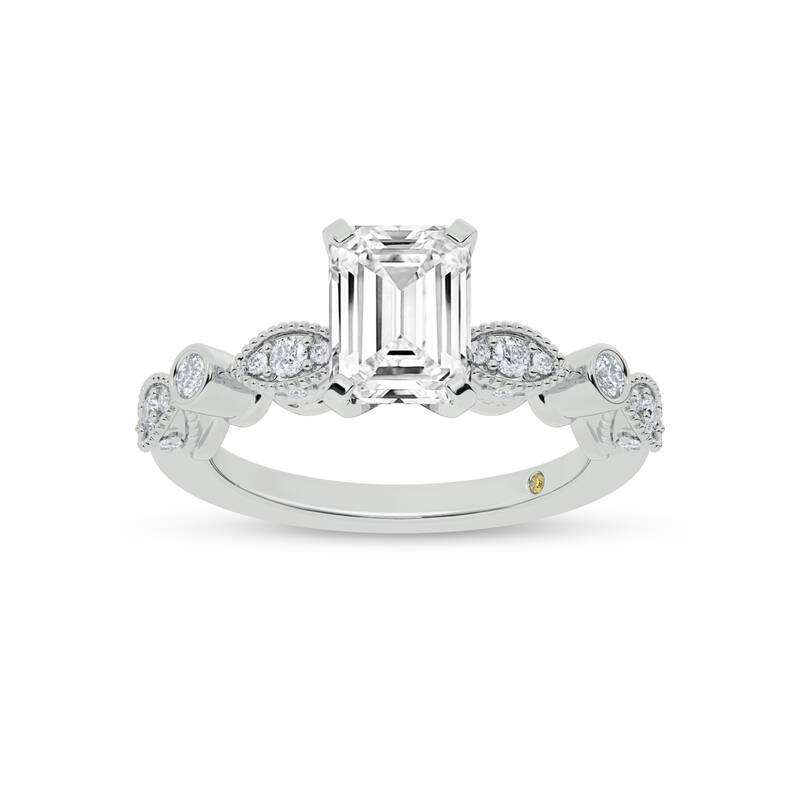 Arcan Vintage Inspired Bezel and Pavé Set Emerald Cut Lab Diamond Engagement Ring | 10K White Gold 1 3/4 CT. TW.