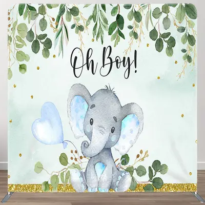 Aperturee Oh Boy Blue Elehant Fabric Backdrop Cover for Baby Shower - Aperturee