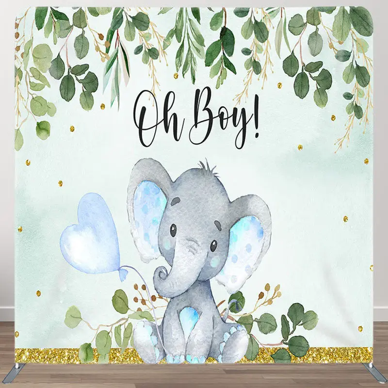 Aperturee Oh Boy Blue Elehant Fabric Backdrop Cover for Baby Shower - Aperturee