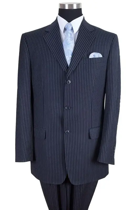 Classic Fit Men's 3-Button Banker Pinstripe Suit - Navy