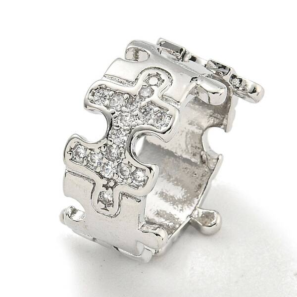 Puzzle Brass Micro Pave Cubic Zirconia Cuff Open Rings for Women