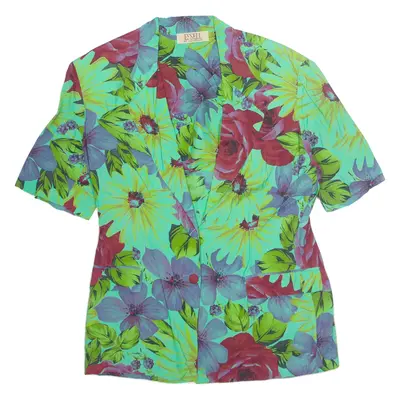 ESSELL Womens Printed Shirt Green Collared Viscose Floral L