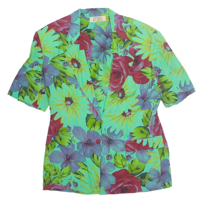 ESSELL Womens Printed Shirt Green Collared Viscose Floral L