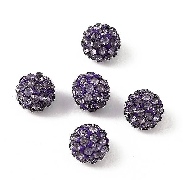 Half Drilled Polymer Clay Rhinestone Round Beads