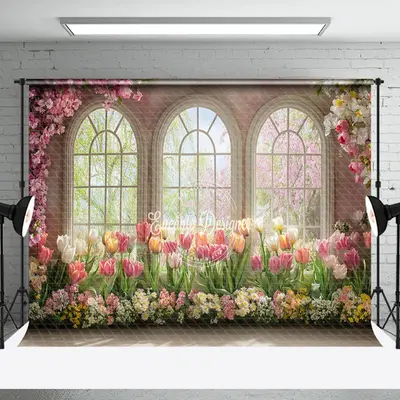 Aperturee Spring Colorful Floral Window Scene Photo Backdrop | Spring Flower Backdrop | Spring Backdrop For Pictures | Spring...