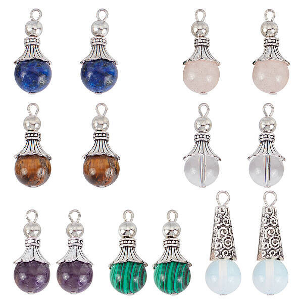 14Pcs 7 Style Gemstone Pendants