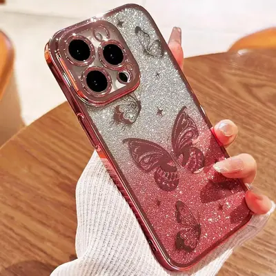 Glitter Butterfly Design Phone Case with Lens Protector, Decorative Smartphone Protector Cover, All-inclusive Phone Cases Com...