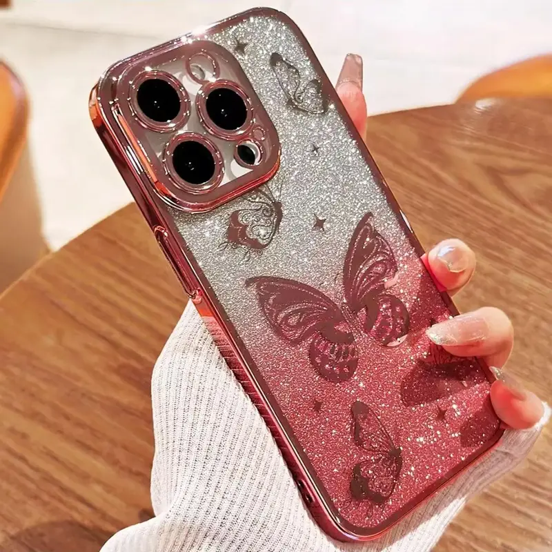 Glitter Butterfly Design Phone Case with Lens Protector, Decorative Smartphone Protector Cover, All-inclusive Phone Cases Com...