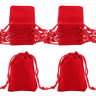 Beebeecraft 25Pcs Rectangle Jewellery Bags 2.8x2Inch Small Red Velvet Drawstring Pouches for Candy Gift Bags Christmas Party ...