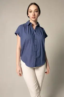 Women's Gather Collar Shirt in Navy | Size: M | Color: navy-blue