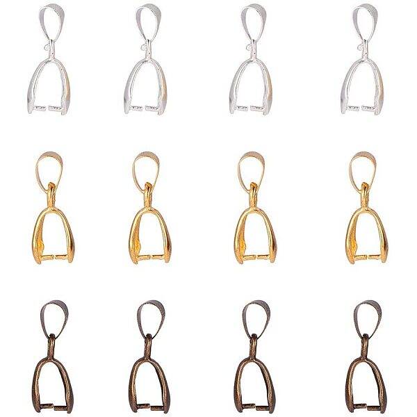 90pcs 3 Colors Brass Pinch Bails Pinch Clip Bail Clasp Dangle Charm Bead Pendant Connector Findings for Pendants Necklace Jew...