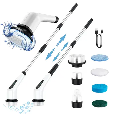 Cordless Cleaning Brush,Electric Spin Scrubber with 7 Replaceable Brush Heads,Adjustable Extension Long Handle, Dual Speed,Fo...