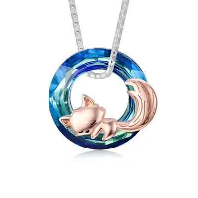 Sterling Silver with Rose Gold Plated Fox Crystal Pendant Necklace