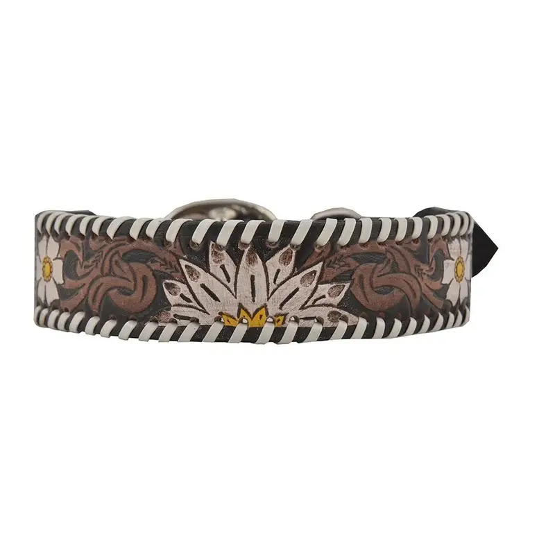 Handtooled Leather Adjustable Floral Dog Collar
