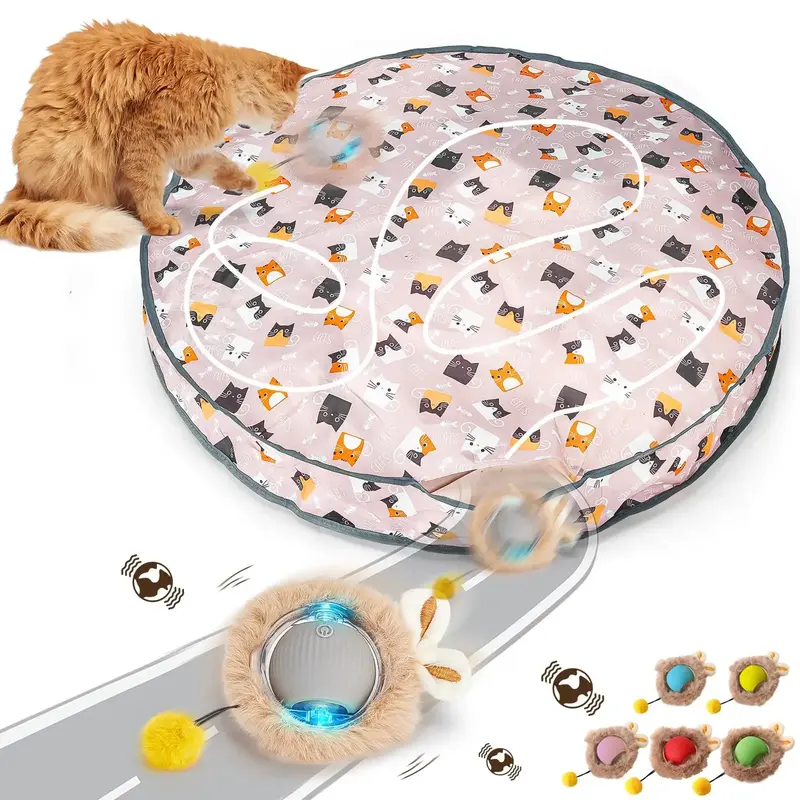 Cat Interactive Toy, Hidden & Seeking Game Mat with Moving Ball, Indoor Interactive Cat Toy, Perfect Cat Kick Toy, Bring Endl...