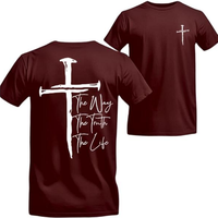 The Way, The Truth, The Life T-Shirt - Bold Cross Design with Inspirational Scripture, Relaxed Fit, Short Sleeve, Machine Was...