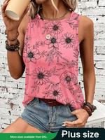 【Plus Size】 Floral Print Tank Top, Casual Sleeveless Round Neck Top for Summer, Women's Plus Clothing for Daily Wear, Flo...