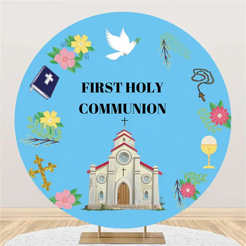 Blue Church First Holy Communion Baptism Backdrop