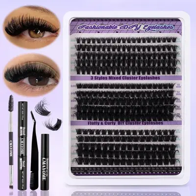 Segmented False Eyelashes Extension Kit, 270pcs/box Curling Eye Lash with Glue & Eyelash Brush & Eyelash Tweezers & Remover