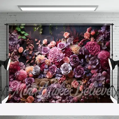 Dense Dark Purple Roses Floral Backdrop For Photo - Aperturee