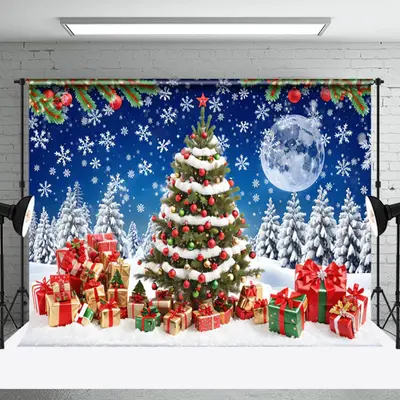 Aperturee Night Moon Snowflakes Gift Christmas Tree Backdrop - Aperturee