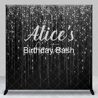 Aperturee Black Silver Glitter Custom Name Birthday Backdrop, 3X3FT(1X1M), 15 USD, custom birthday backdrops, DZAH0B904-O
