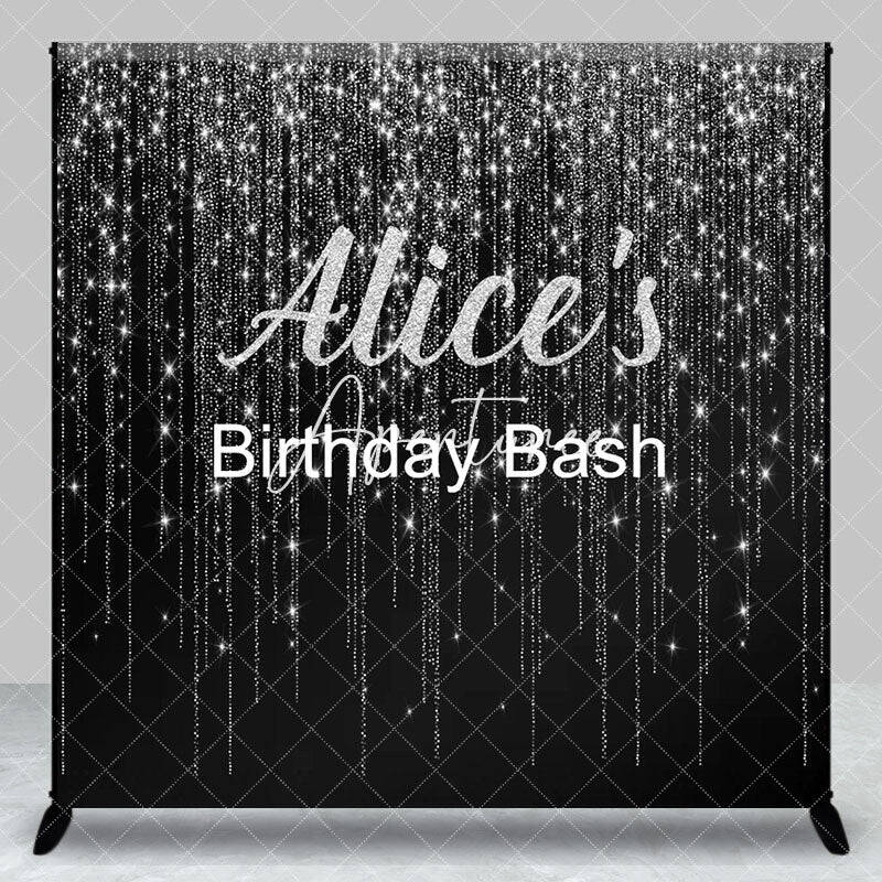Aperturee Black Silver Glitter Custom Name Birthday Backdrop, 3X3FT(1X1M), 15 USD, custom birthday backdrops, DZAH0B904-O