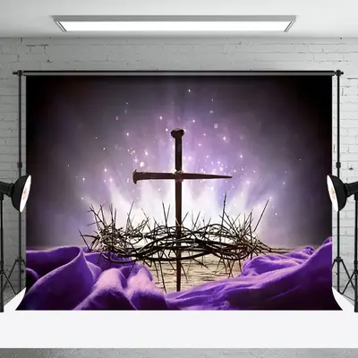 Aperturee Sacred Cross Thorn Crown Centerpiece purple Backdrop
