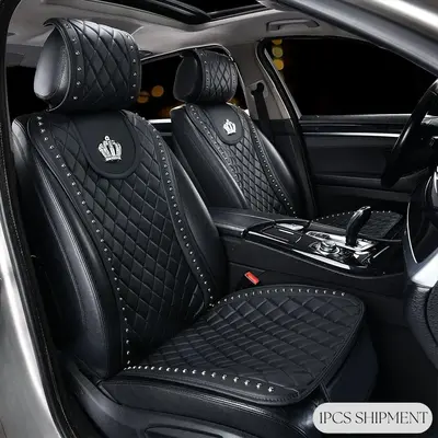 Creative Rhinestone Crown Decor Car Seat Cover, 1 Set Anti-slip Car Front Seat Cover Protector For Front Seat, Car Interio...
