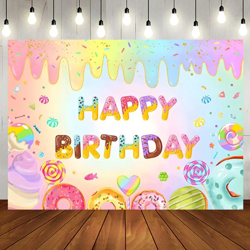 Colorful Ice Cream Donut Candyland Birthday Backdrop - Aperturee