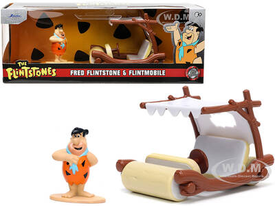 Flintmobile with Fred Flintstone Diecast Figurine The Flintstones Hollywood Rides Series 1/32 Diecast Model Car by Jada