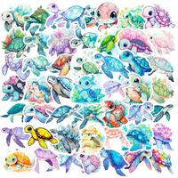 50pcs/Set Cartoon Turtle Series Pattern Sticker, Waterproof Self Adhesive Decor Paper, Decor Sticker for Gift Greeting Card W...