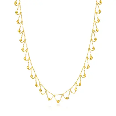 14K Gold Bead Bead Station Chain Necklace For Women