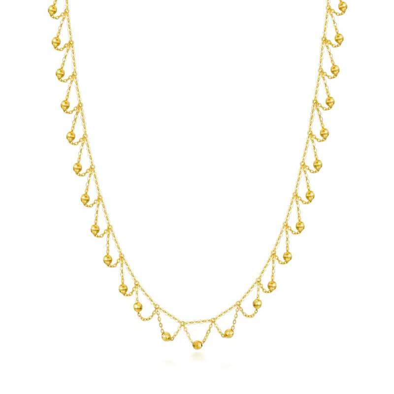 14K Gold Bead Bead Station Chain Necklace For Women