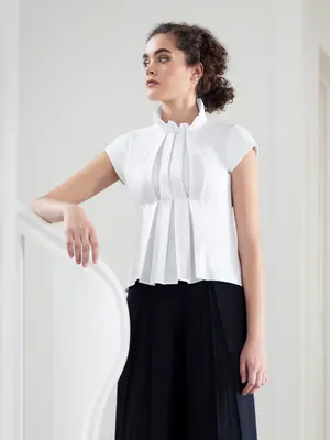DAHLIA | Empire-Cut Pleated Top | Colour: White | Size: UK 10 (US 4)