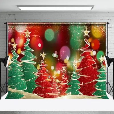 Colorful Bokeh Star Gilt Gold Tree Christmas Backdrop - Aperturee