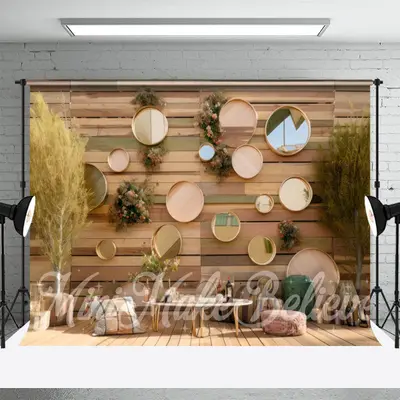 Wood Board Wall Mirror Birthday Cake Smash Backdrop - Aperturee