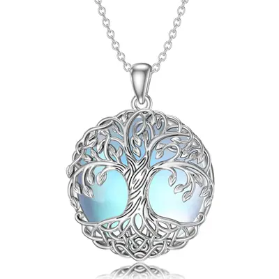 Sterling Silver Moonstone Tree Of Life Pendant Necklace