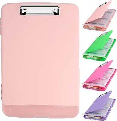 Pink 8.5x11 clipboard with storage, large capacity clipboard, thin clipboard clip, pen holder, clipboard folder side opening,...