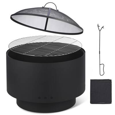 Garvee 26 Outdoor Fire Pit with Grill & Fire Cover - Smokeless Wood Burning Fireplace with Carrying Bag & Fire Poker for BB...