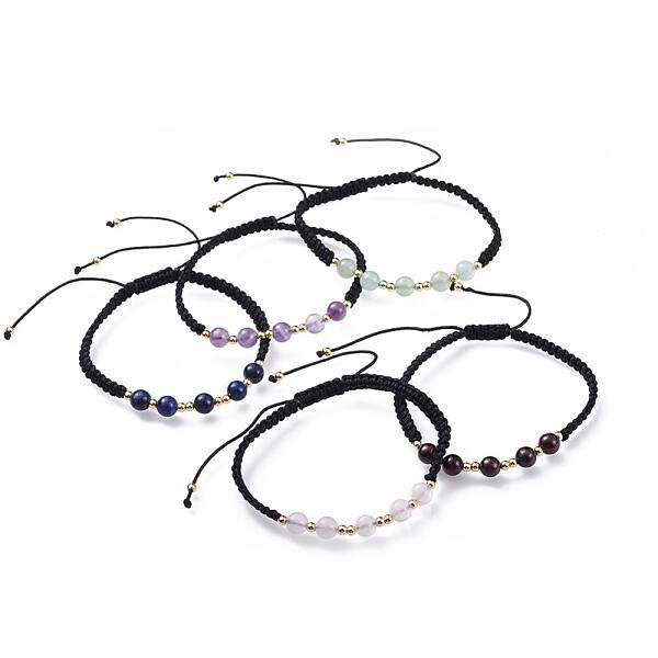Adjustable Natural Gemstone Braided Bead Bracelets