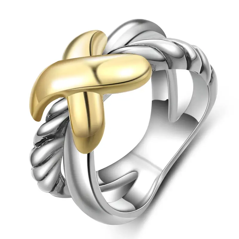 Mytys Butterfly Two-Tone Cross Rings Fashion Statement Ring X Chunky Vintage Twisted Cable Wire Hollow Ring Jewelry Gifts for...