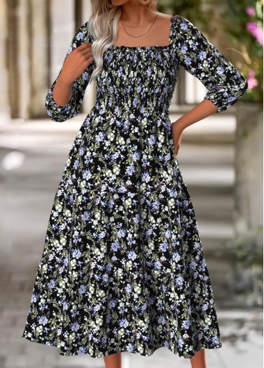 Modlily Multi Color Tummy Coverage Floral Print Long Sleeve Dress - XL