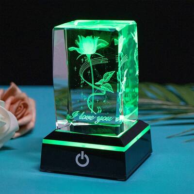 Table Lamp Crystal Laser Carved Rose Desk Nightlight Gift Idea Home Decor