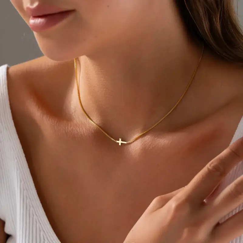 Tasiso Dainty Gold Cross Necklace for Women - 15+2 Extension Chain, Hypoallergenic & Eco Friendly, Perfect Gift for Any O...